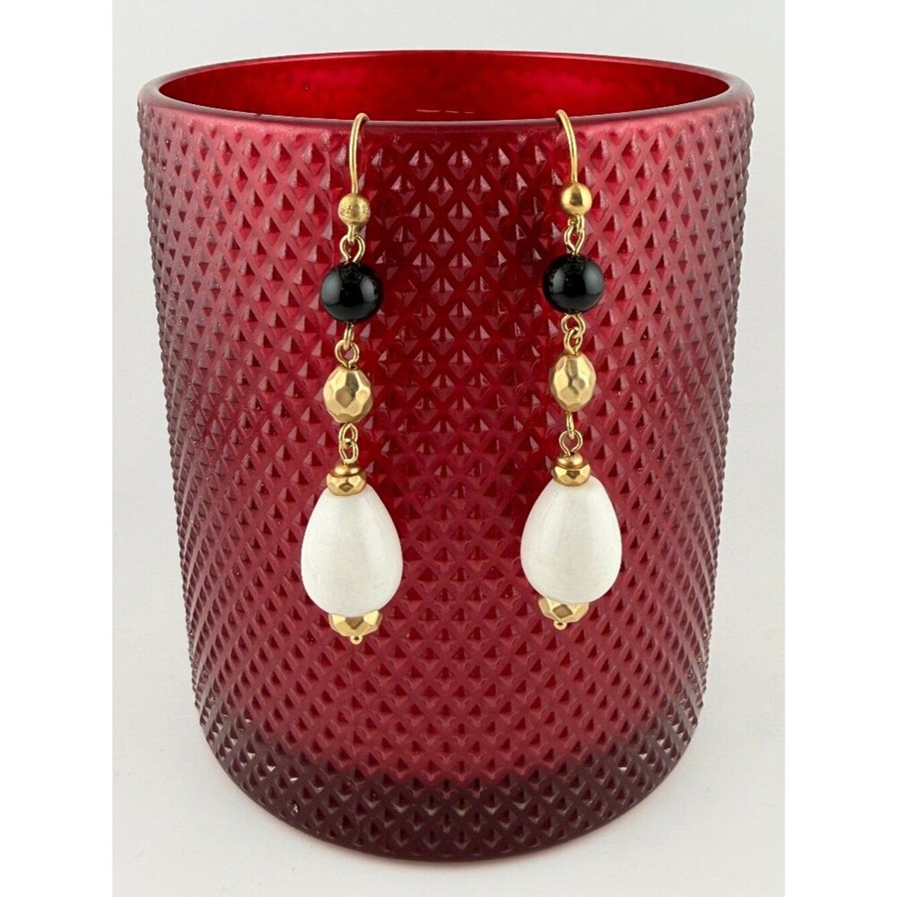 Artisan White Stone & Black Onyx Style Dangle Earrings